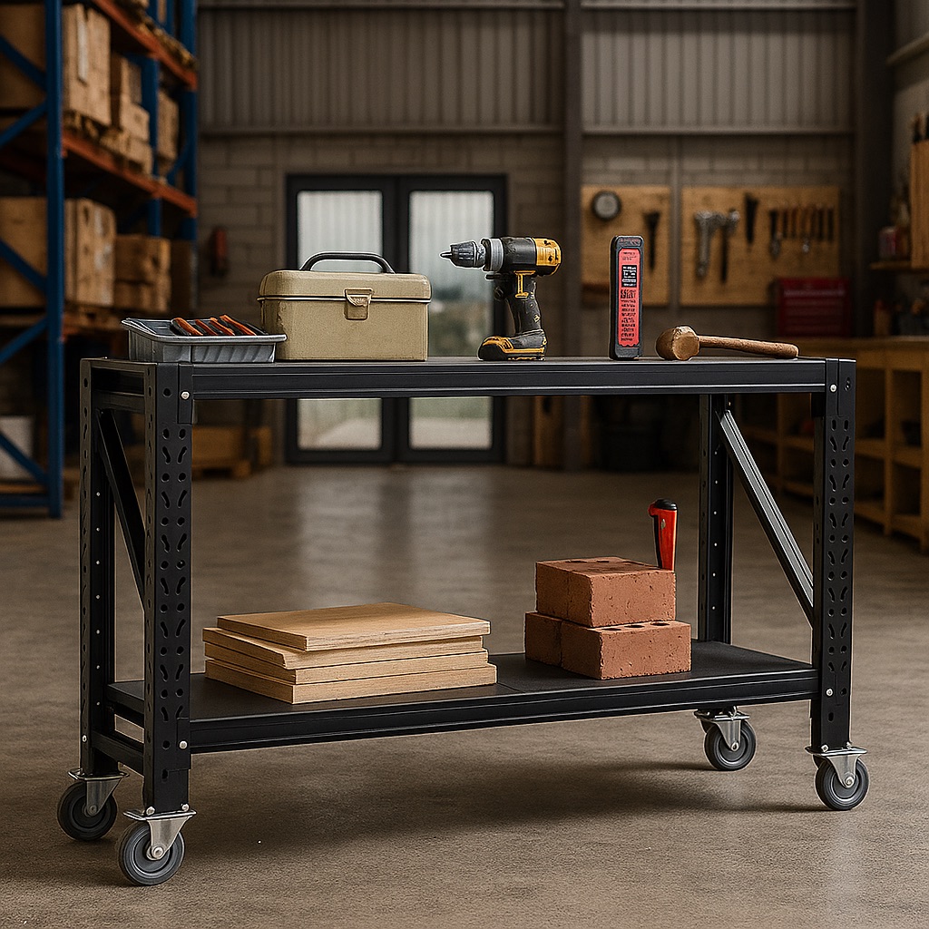 Steel Work Bench 200kg 0.4m Deep With Castors 1m to 2m - Image 2