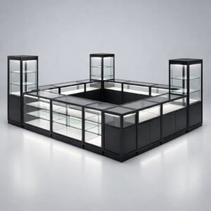 Modular Glass Kiosk System – Commercial Island Retail Configuration
