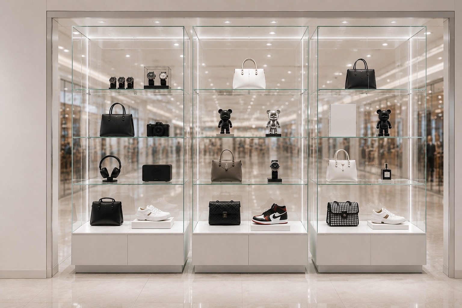 Commercial glass display cabinets Perth — Visat frameless glass display system