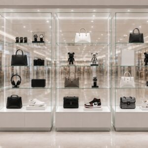 VISAT Frameless boutique fashion display with white interior