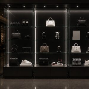 VISAT Frameless boutique fashion display with white interior
