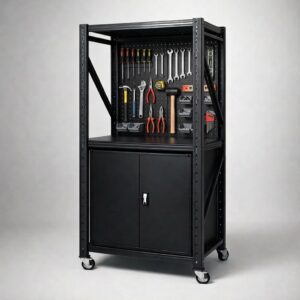 Industrial Tool Workbench with Cabinet and Pegboard – 1.2m