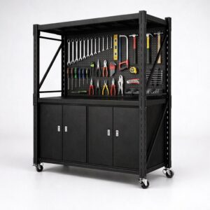 Industrial Tool Workbench with Cabinet and Pegboard – 2.0m