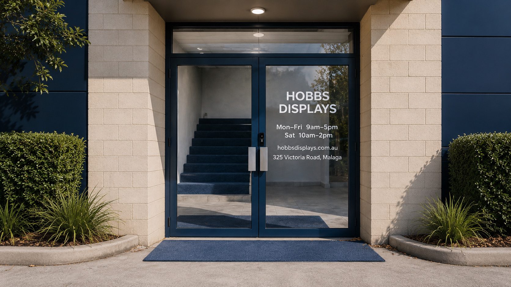 Hobbs Displays showroom entrance at 325 Victoria Road, Malaga WA
