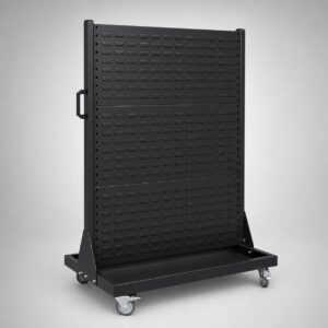 mobile-double-sided-louvre-panel-trolley-black-castors-parts-bin-storage-hobbs-displays