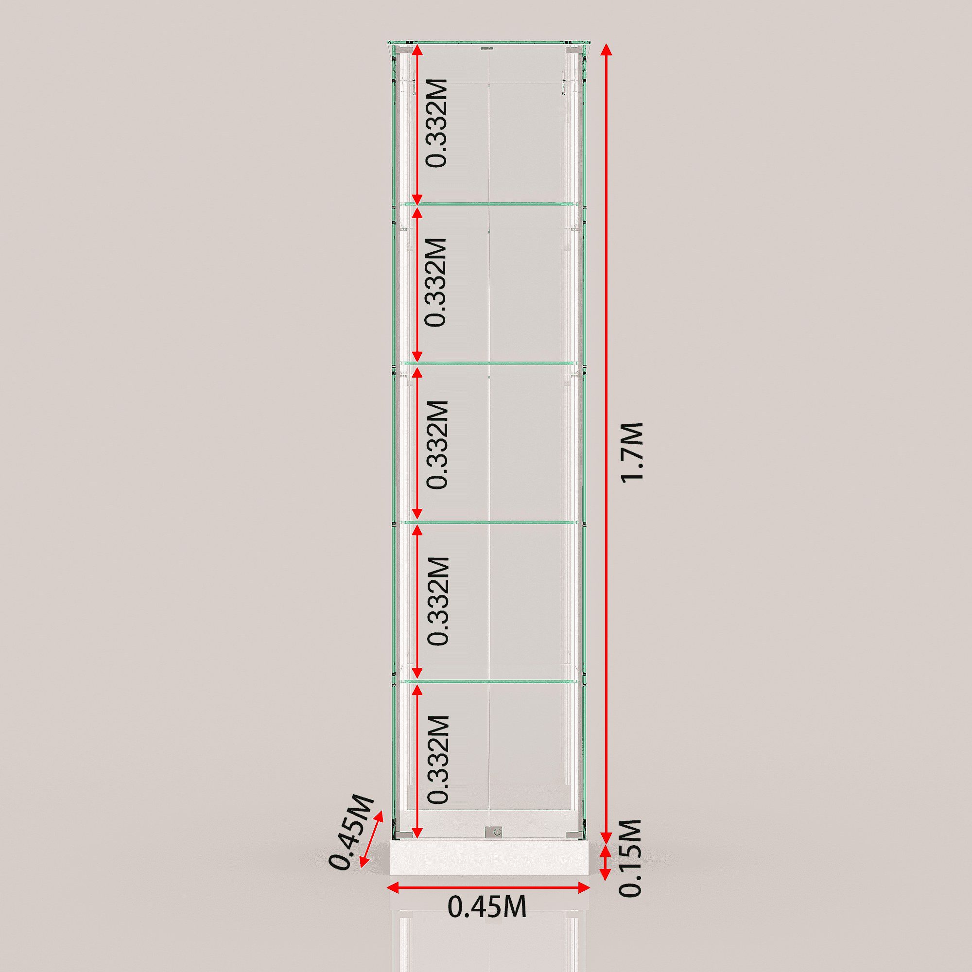 ClearEdge Slim glass display cabinet dimensions 450 x 450 x 1850 mm