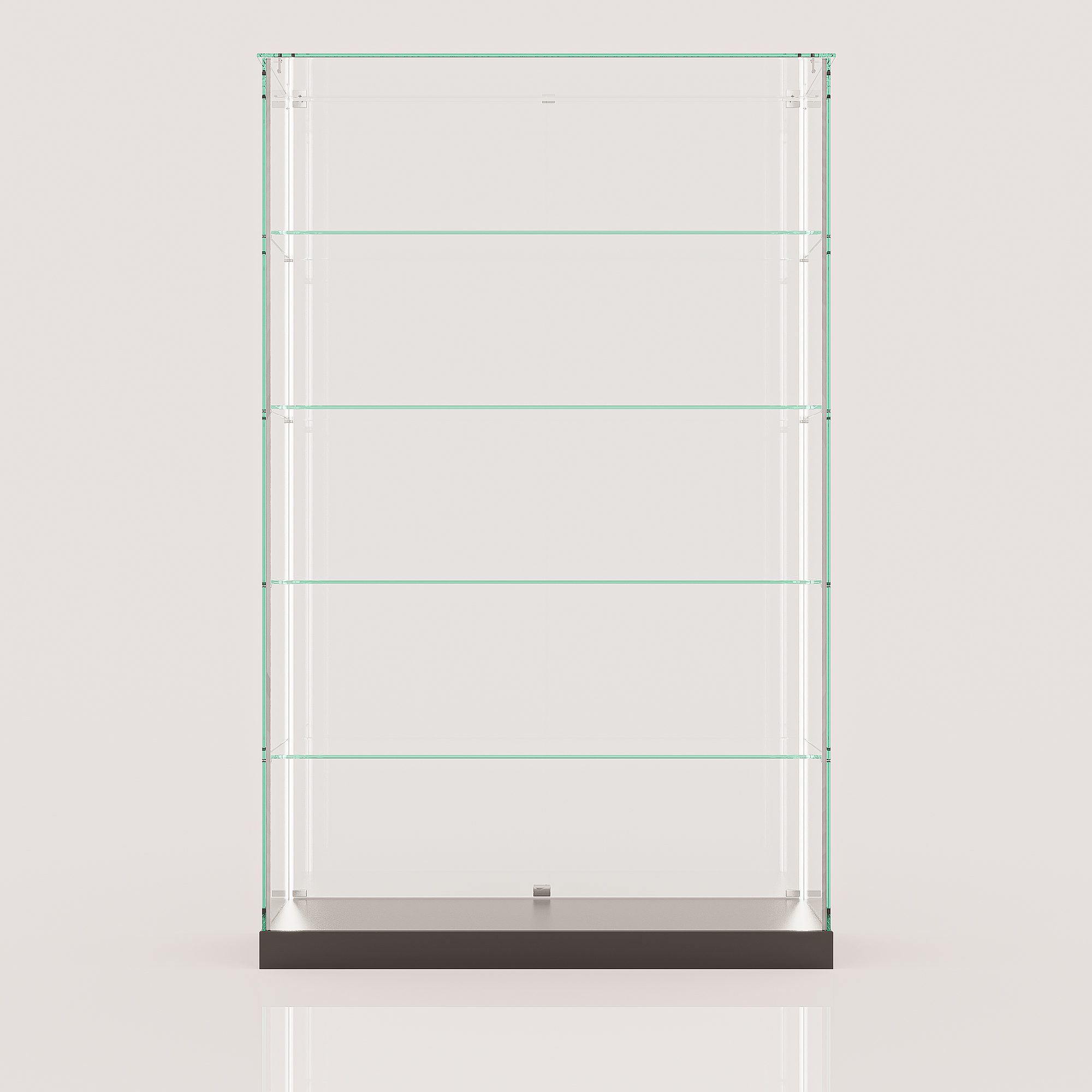 ClearEdge Wide glass display cabinet in black, rear view
