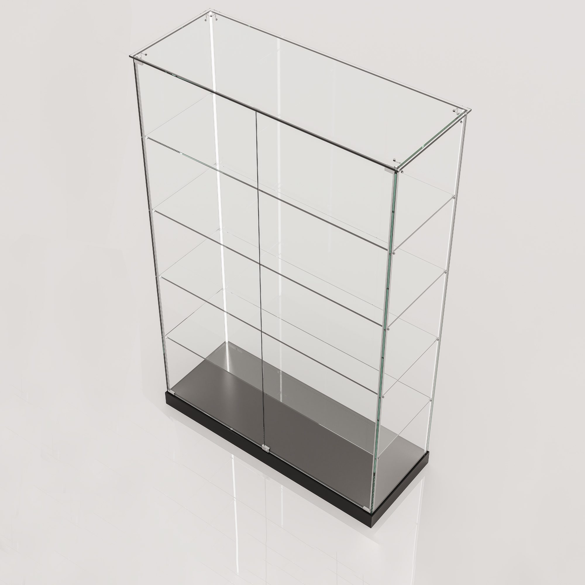 ClearEdge Wide glass display cabinet in black, top view