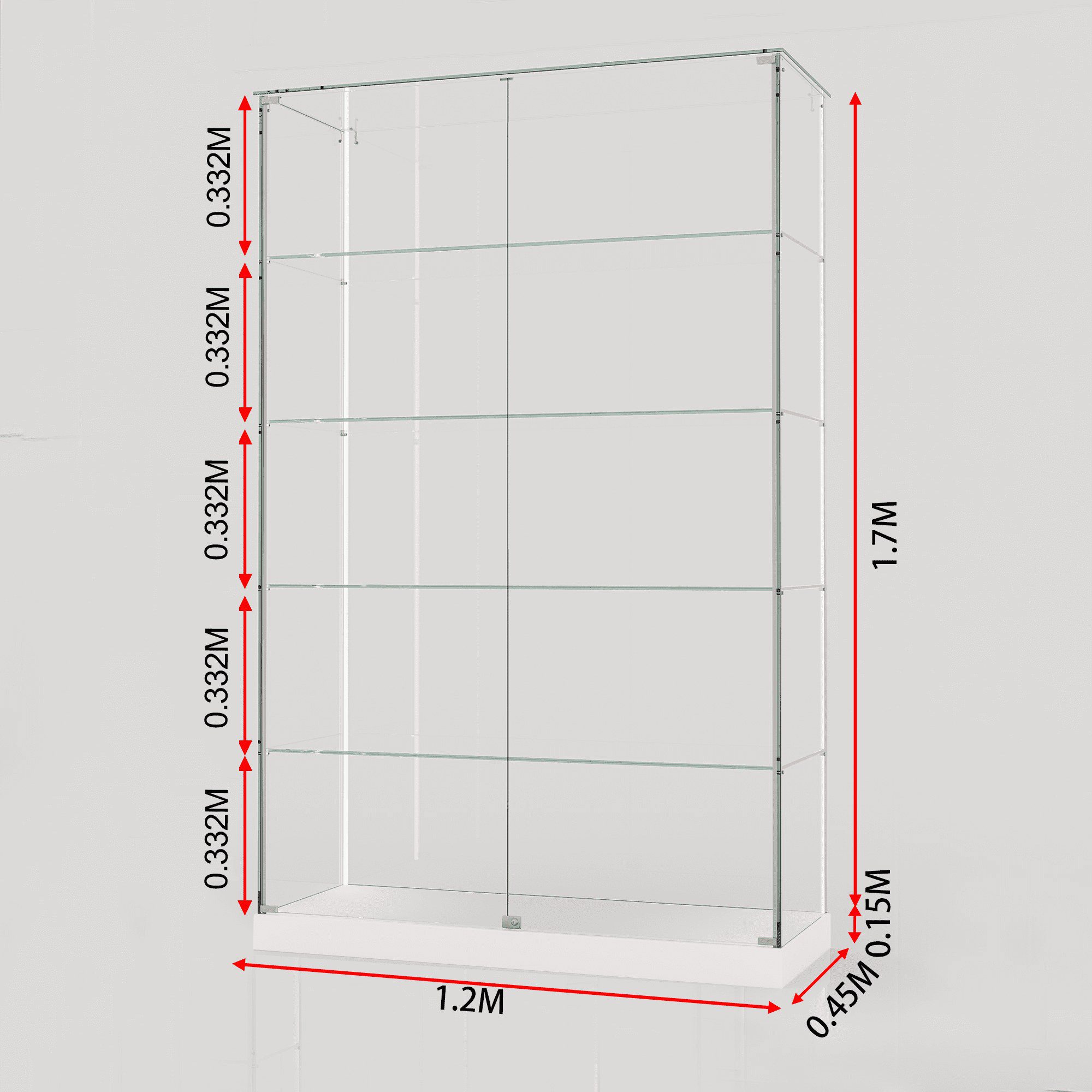 ClearEdge Wide glass display cabinet dimensions 1200 x 450 x 1850 mm