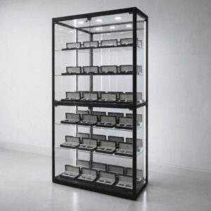 LuxCore Dual glass display cabinet in a black frame, second view