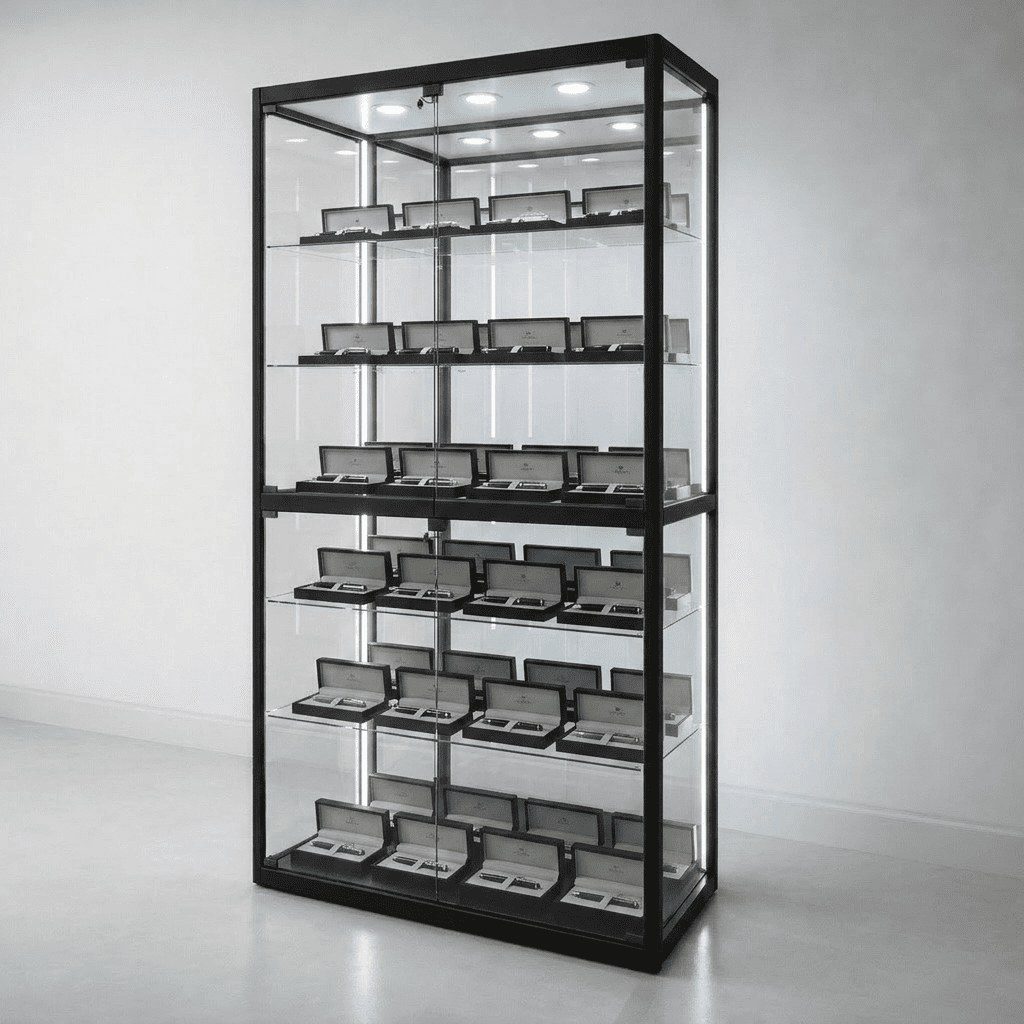 LuxCore Dual glass display cabinet in a black frame, second view