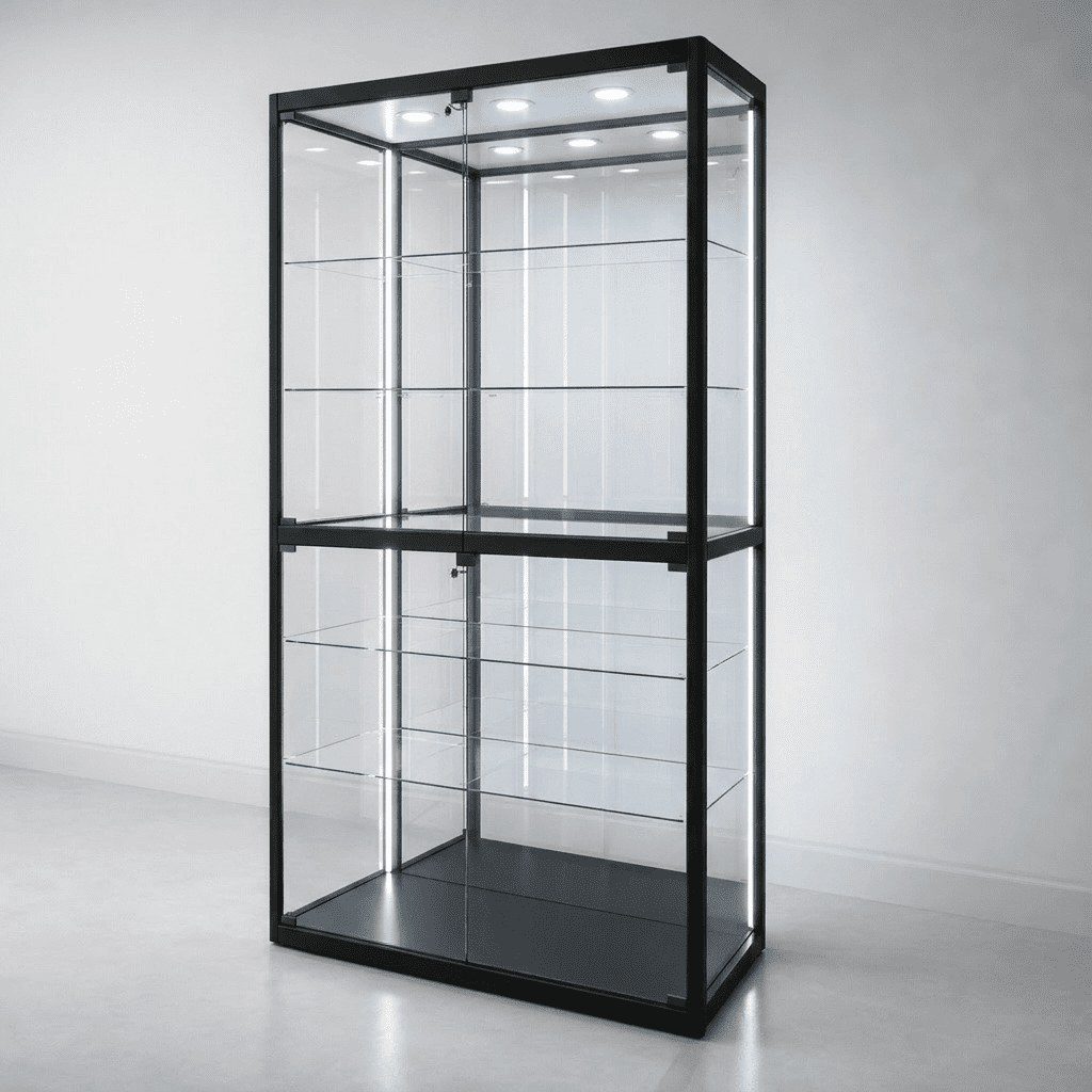 LuxCore Dual glass display cabinet in a black frame